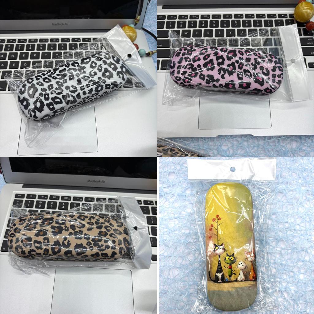 Leopard Print Metal Glasses Case With Flip Cover For Travel And Daily Use