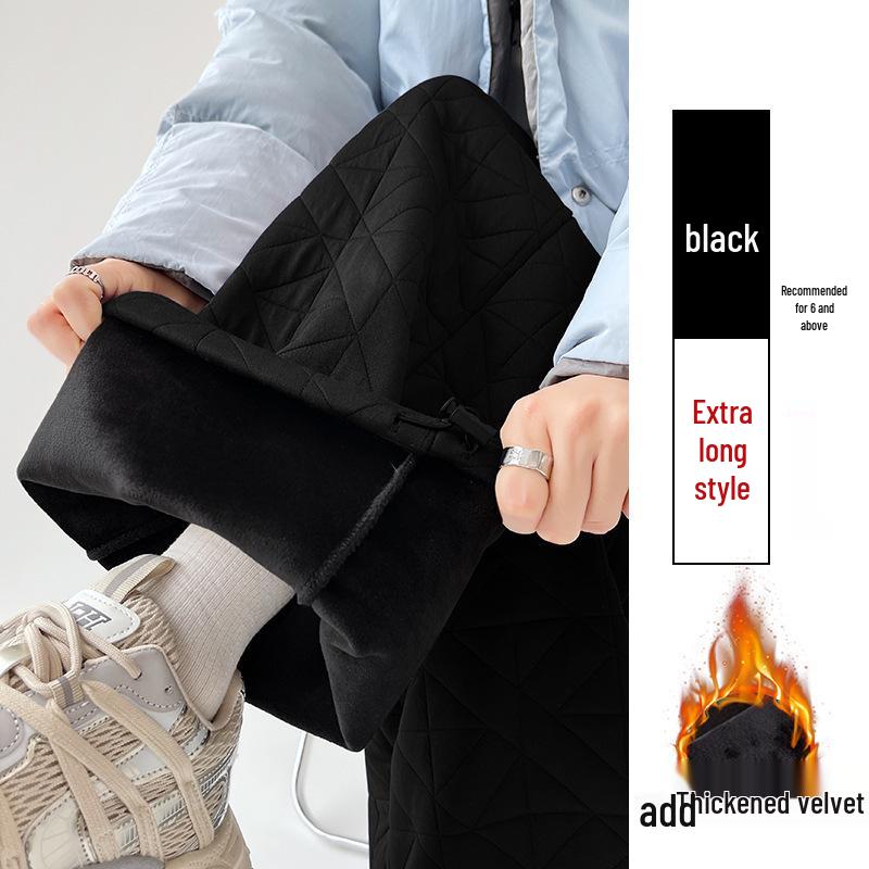 Women s High Waist Diamond Pattern Velvet Warm Pants - Quilted, Wide-Leg Winter Trousers Extra Large