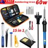 220V 60W Soldering Iron Kit Adjustable Temperature 15 In 1 Tool Set With Soldering Iron Eu Plug Au Uk Us