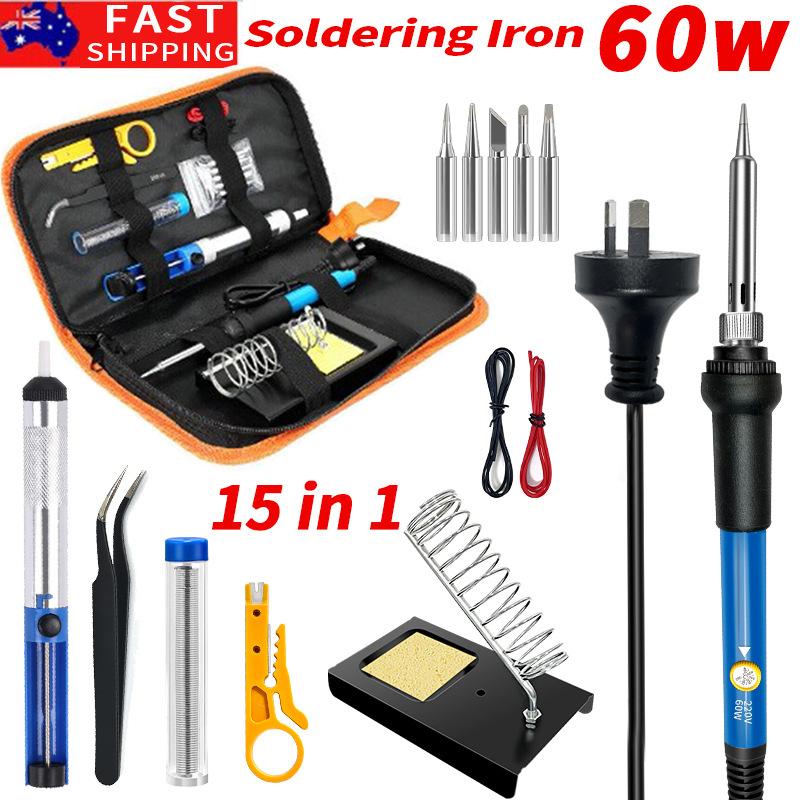 220V 60W Soldering Iron Kit Adjustable Temperature 15 In 1 Tool Set With Soldering Iron Eu Plug Au Uk Us