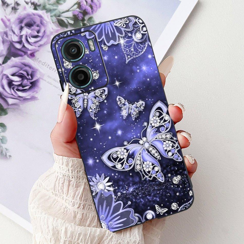 For Motorola Moto G05 G15 E15 2024 Floral Butterfly Phone Case For MOTO G05 G15 E15 4G Black Silicone Soft Lightweight Case