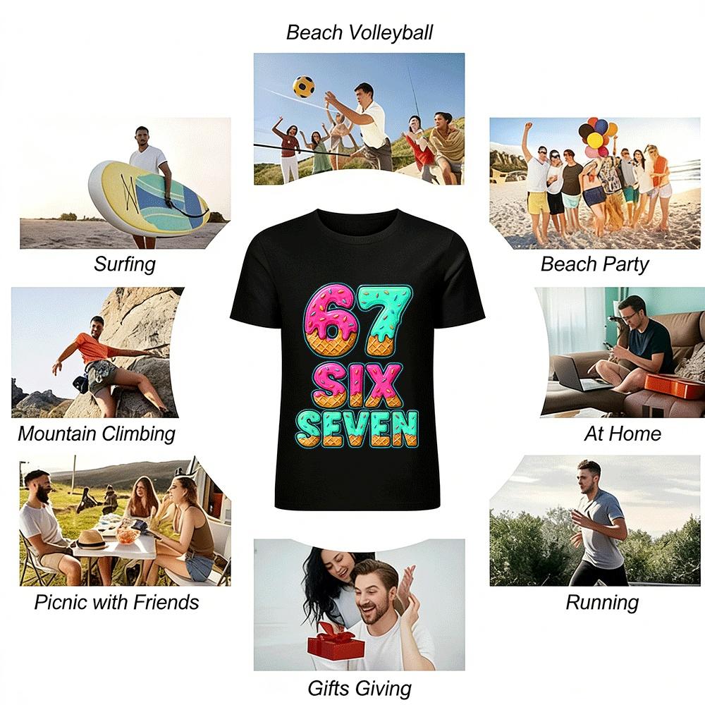 Sweet Dessert Style Number 67 Print Casual T-Shirt For All Ages Pure cotton T-shirt