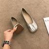 French Mary Jane Small Leather Shoes Women's 2025 New Spring and Autumn Evening Breeze Gentle Shoes Flat Beanie Shoes Silver Single Shoes