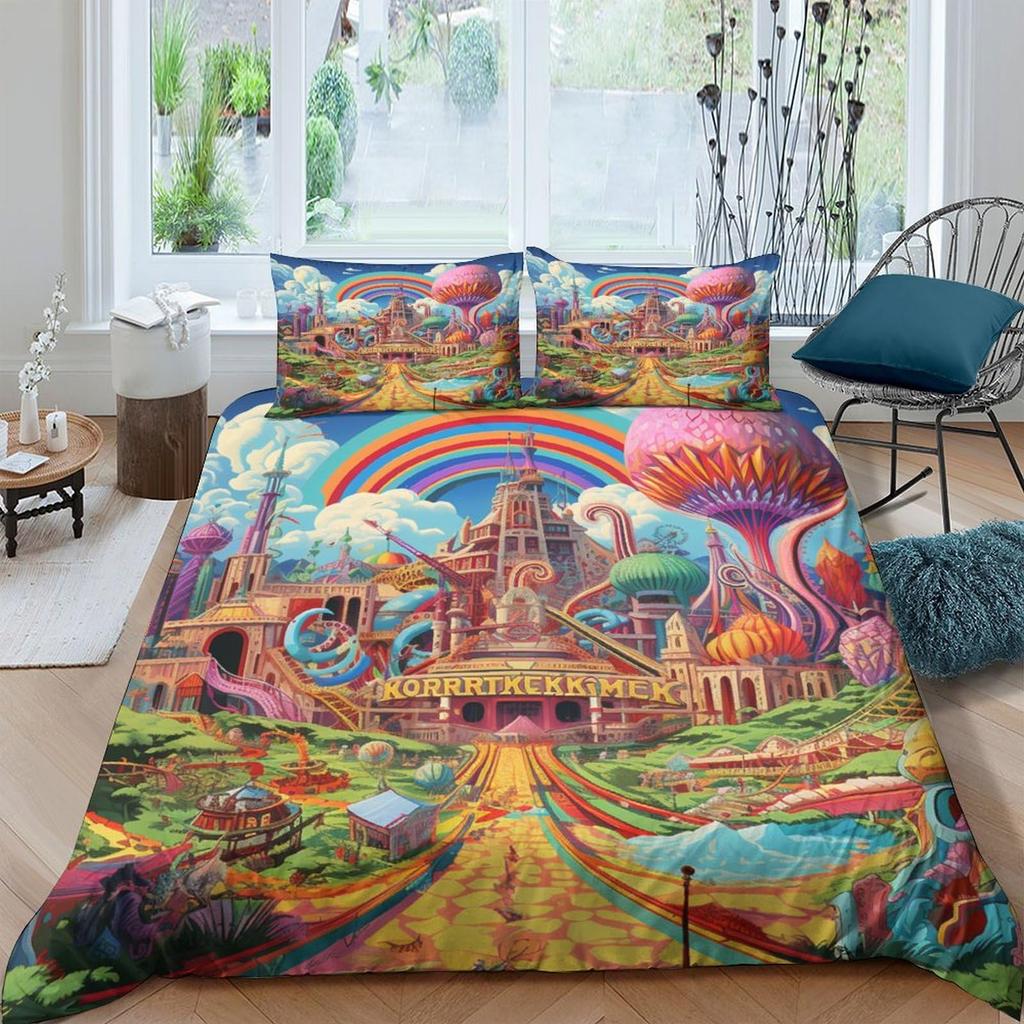 Amusement Park Duvet Cover Set For Kids Boys Girls Lightweight Down Quilt Covers Room Decor 2 Pillowcases 1 Duvet Cover No Quilt