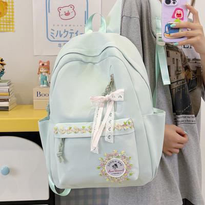 Schoolbag1011 New High-value Embroidered Flower Backpack for Female Junior High School Students, Large-capacity Lightweight Spine Protection Schoolbag