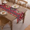 Europäischer Retro Garngefärbter Jacquard Quasten Tischläufer, Baumwoll-Leinen Tischläufer für Party Hochzeit Feste Weihnachten Dekoration