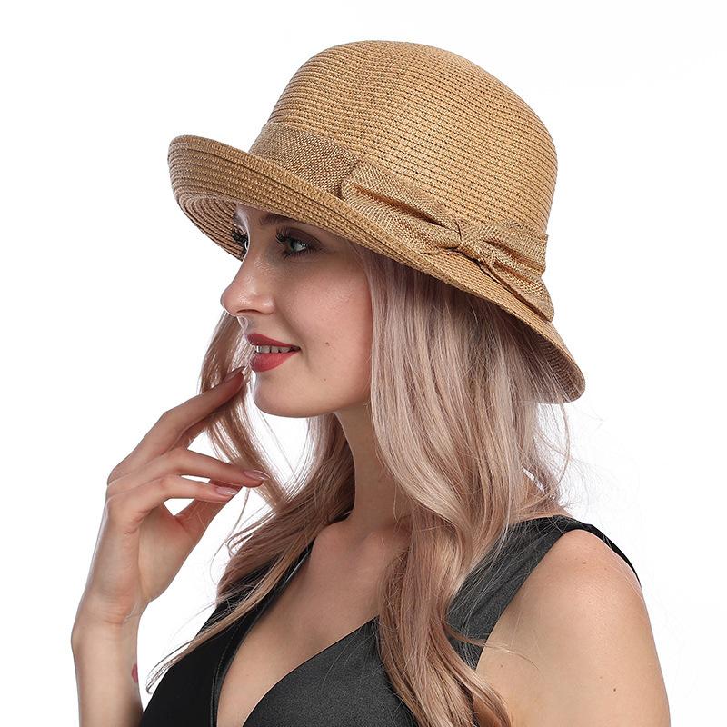 Summer Fashion Straw Hat Women's Simple Crimped Bow Basin Hat Versatile Bucket Hat Sunshade Sun Protection Hat Children