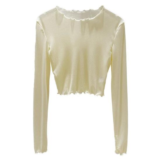 Women Summer Bottoming Tops Round Neck Long Sleeve Mesh Perspective Tops Sun Protection Inner Tops Daily Wear