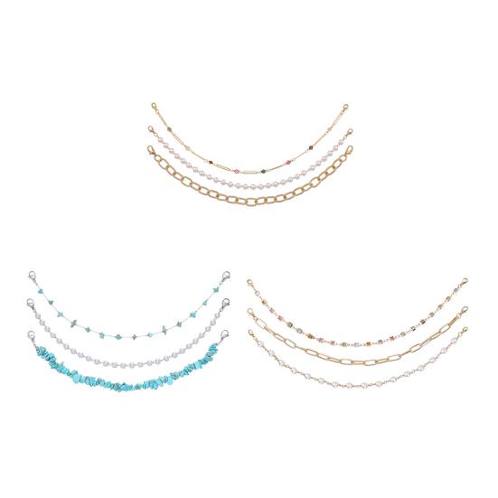 3Pcs Unisex Hair Chain Bohemia Style Irregular Turquoise Stones Flower Decor Hat