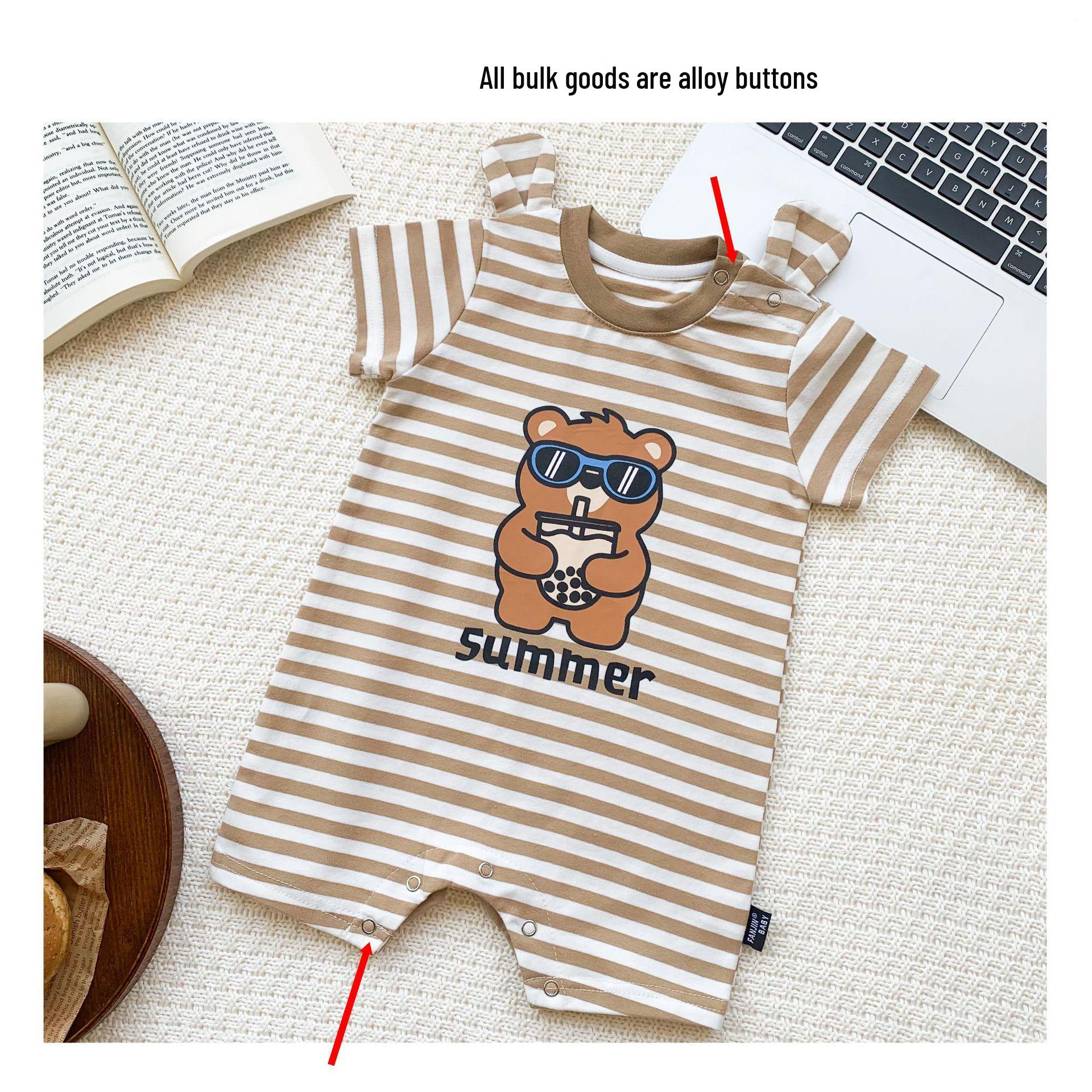 

Младенческий летний полосатый ромпер 2025 - Милый детский костюм-гарем с коротким рукавом 100 cm как