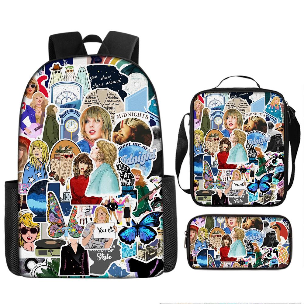 Large Capacity Schoolbag with Shoulder Strap; Student Three-piece Pencil Case Set