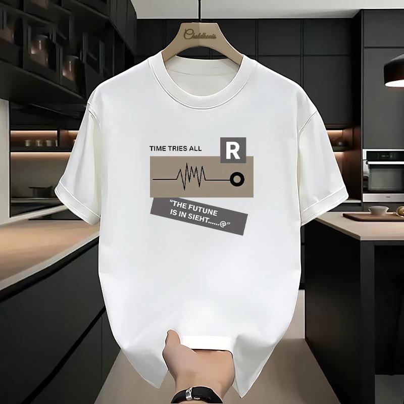 

Men Geometeric Letter Graphic T Shirt Crew Neck Short Sleeve Loose Casual Minimal Street Daily Summer Top S белый
