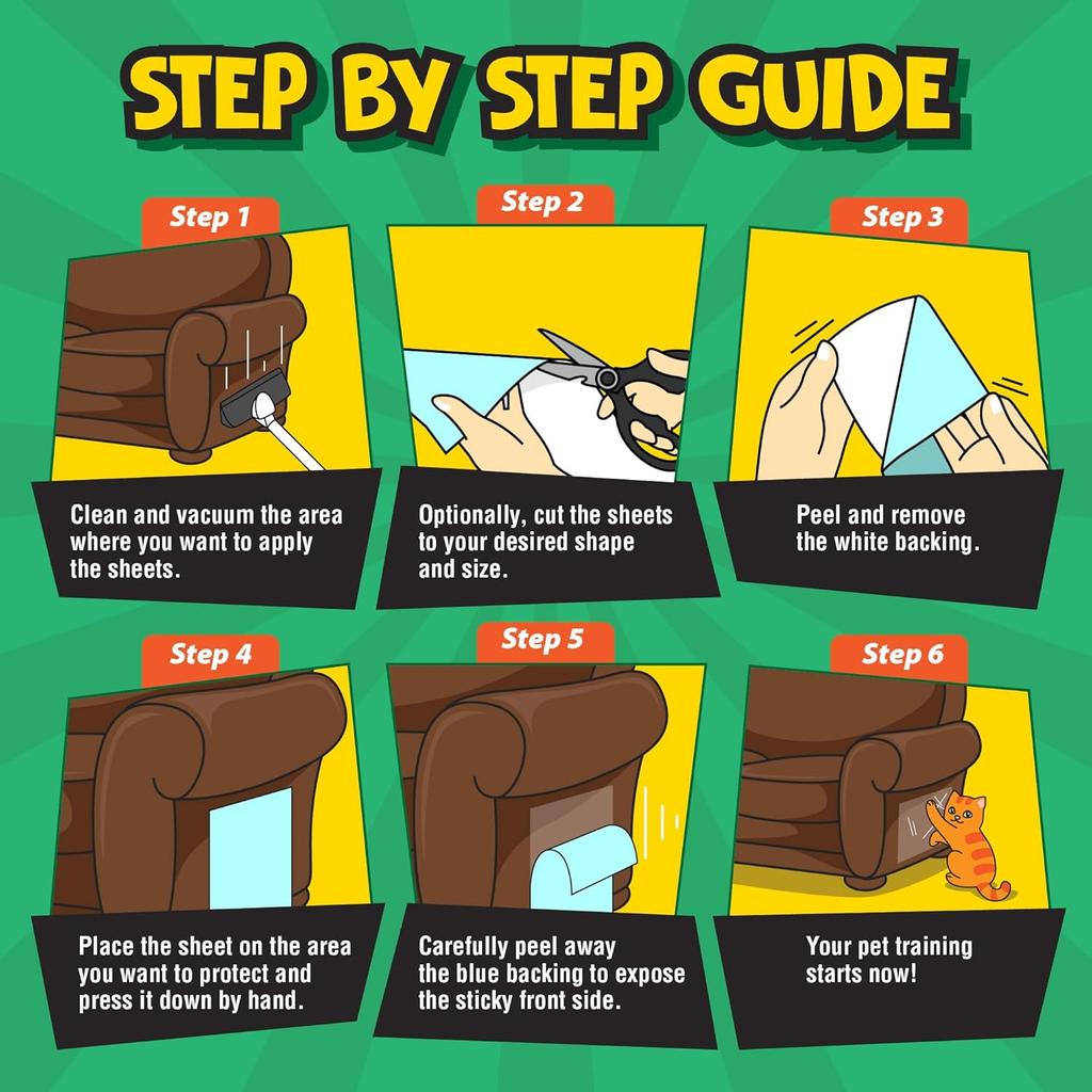 18 Pack Anti Cat Scratch Deterrent for Furniture - Transparent Clear Double Sided Anti Scratch Cat Tape for Furniture. Effective Sticky Paws Tape for