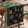 Christmas Green Jacquard Tassel Table Runner