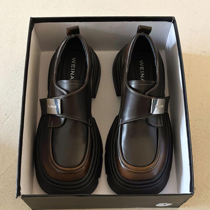 

Женские туфли на платформе, новые весенне-осенние, в британском стиле, маленькие кожаные туфли, женские универсальные туфли Мэри Джейн 40 коричневый