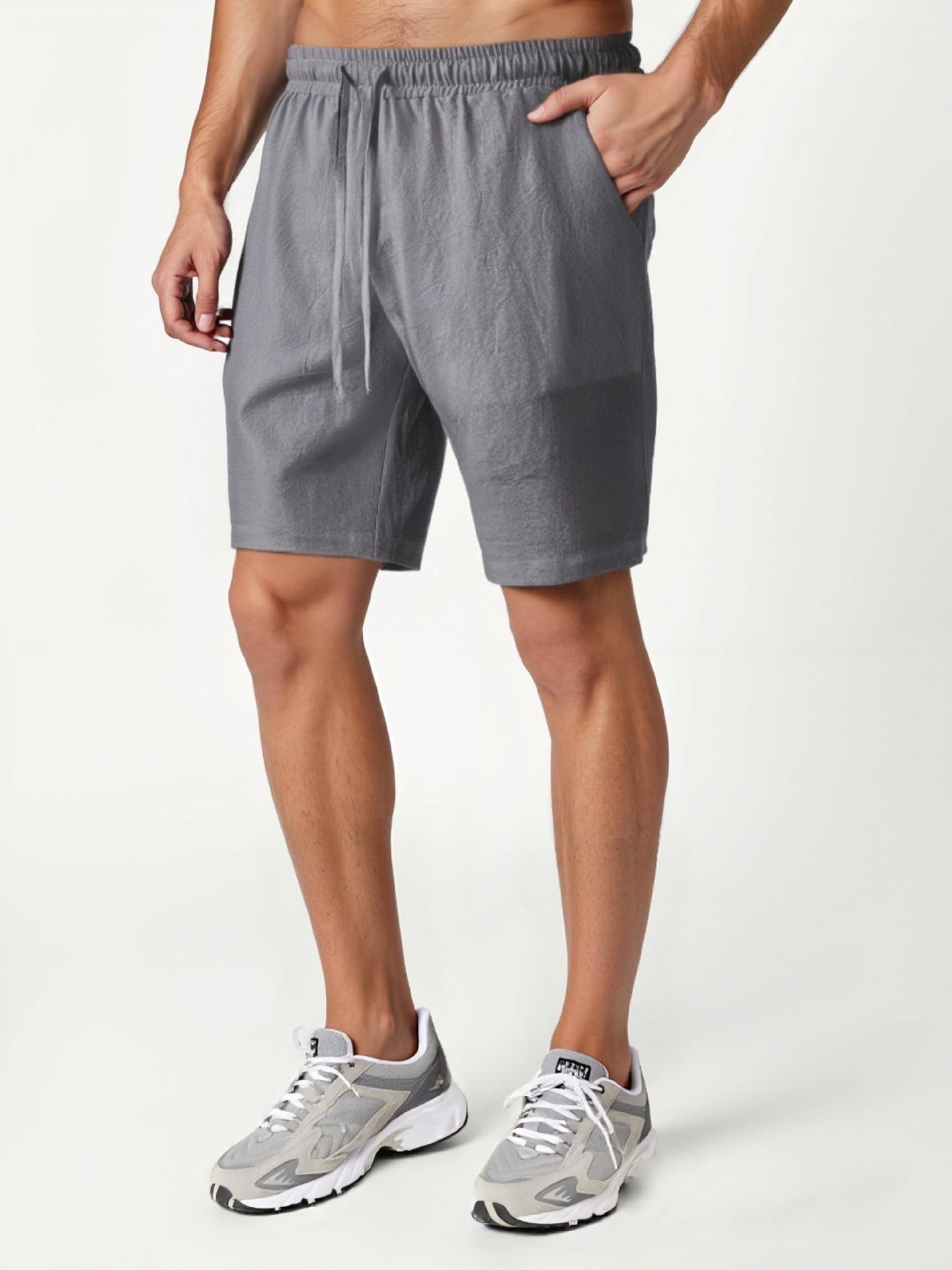 

2025 Мужские летние новые однотонные шорты на кулиске из чистого хлопка, свободные спортивные шорты, повседневные универсальные шорты S серый