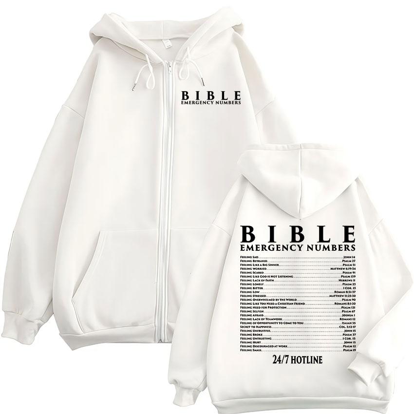 Funny Bible Emergency Numbers Zipper Hoodies Jesus God Faith Christian Men's Women Fashion Zip Up Sweatshirts Fleece Pullovers