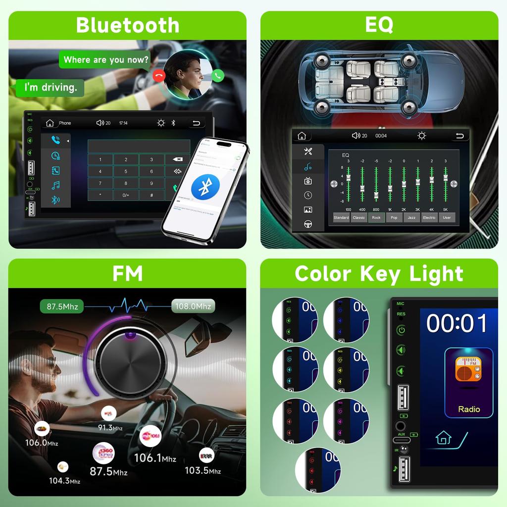 Hodozzy 1Din Car Stereo Wireless Carplay/Android Auto Support Wireless, 7 Inch Touch Screen 1Din