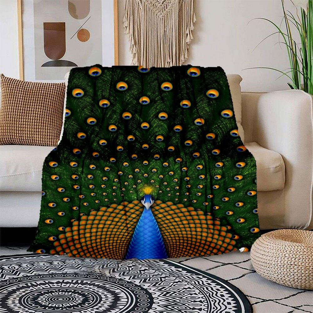 

Peacock Feather Wall Art Print Poster Home DecorBlanket Flannel Throw Blanket for Sofa, Bed, Travel, Camping, Office, Couch, Chair, And Bed 150x180cm