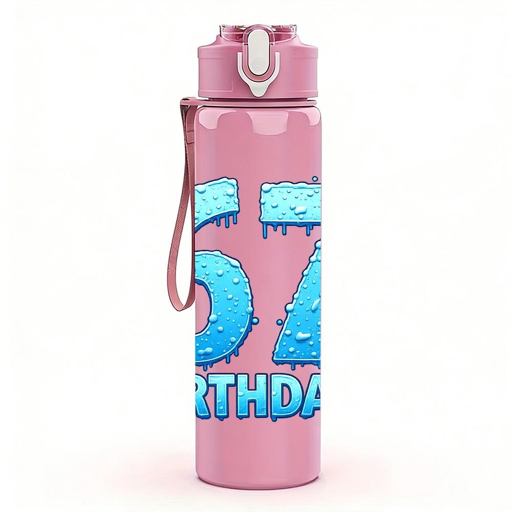 1PC Number 67 Blue Glitter Birthday Print 750ml Color Plastic Sports Water Bottle Leakproof Flip Straw Lid Suitable for Sports Office Home Use
