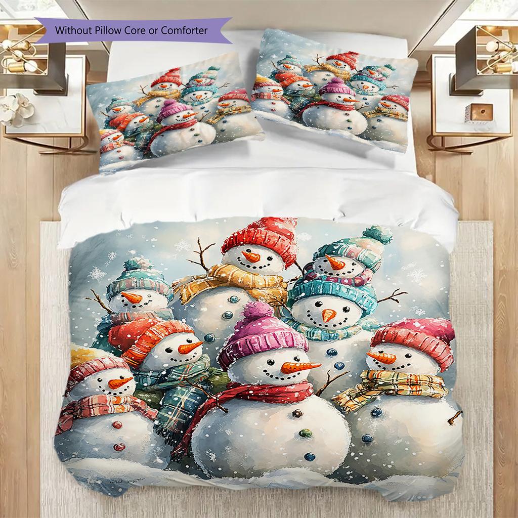 Snowmen Pattern Bedding Quilt Set Quilt Cover Pillowcase Home Decoration Birthday Gift (1 * duvet cover + 2 * pillowcase, without core)