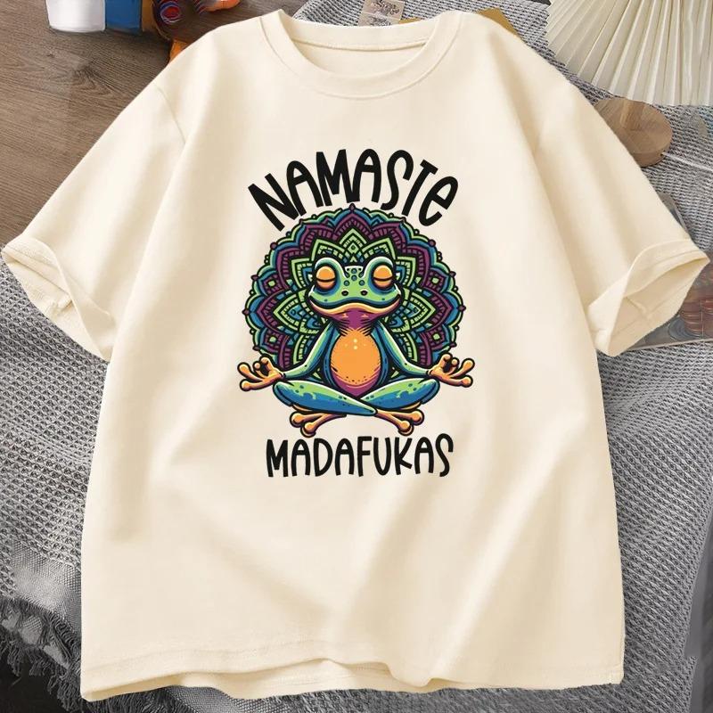 Lustiges Yoga T-Shirt Frosch Selbstpflege T-Shirt Damen Kurzarm Positiv Cottagecore Namaste Tee Damen Kleidung Streetwear