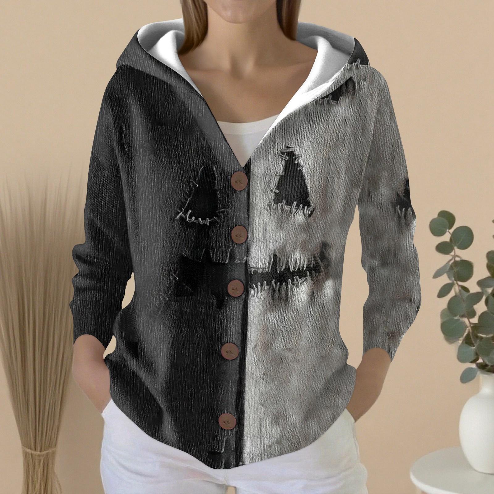 

Женский модный повседневный свитер на пуговицах с принтом, кардиган, куртка с капюшоном XXL