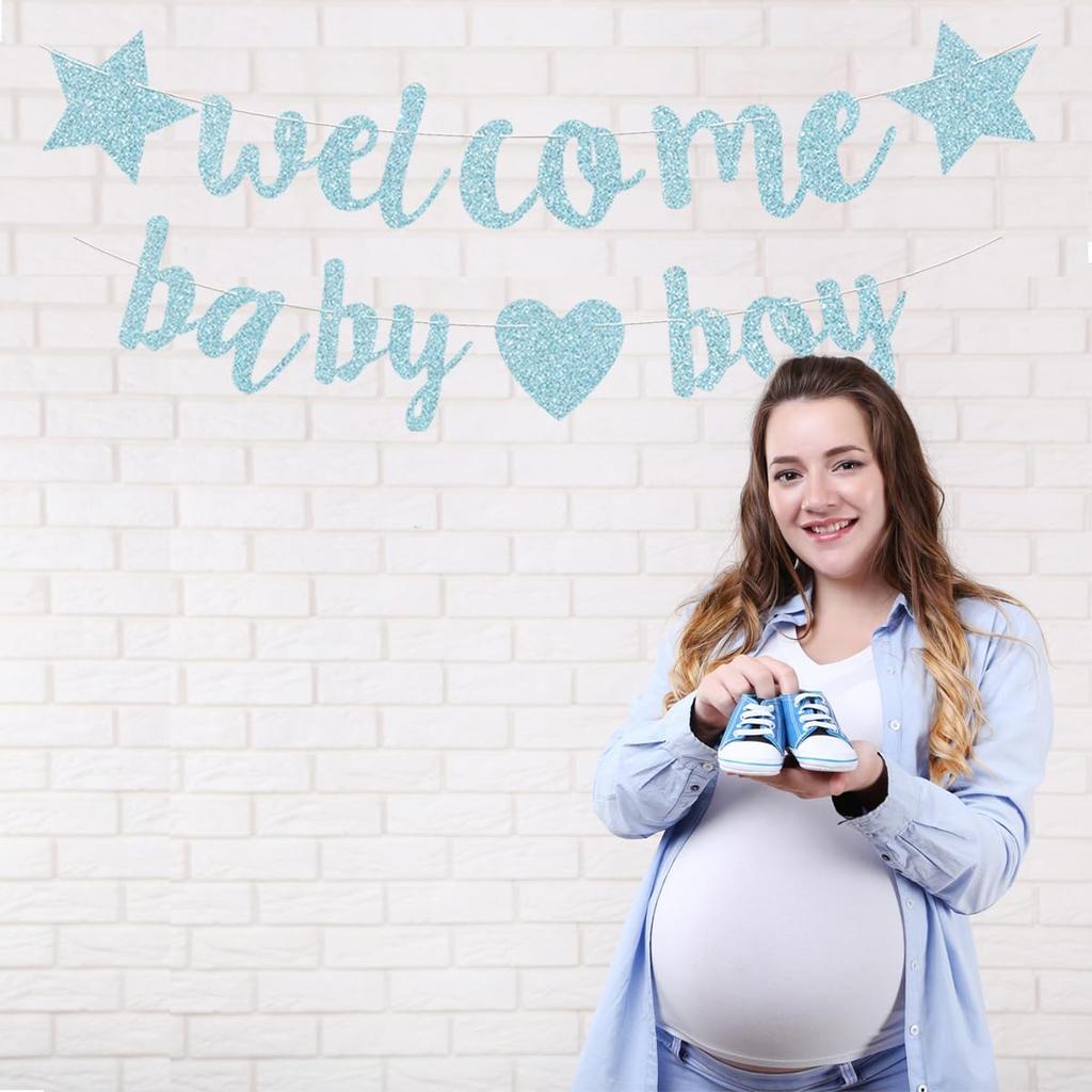 Baby Boy Shower Decorations - 3M Long Welcome Banner, Blue for Gender Reveal Party