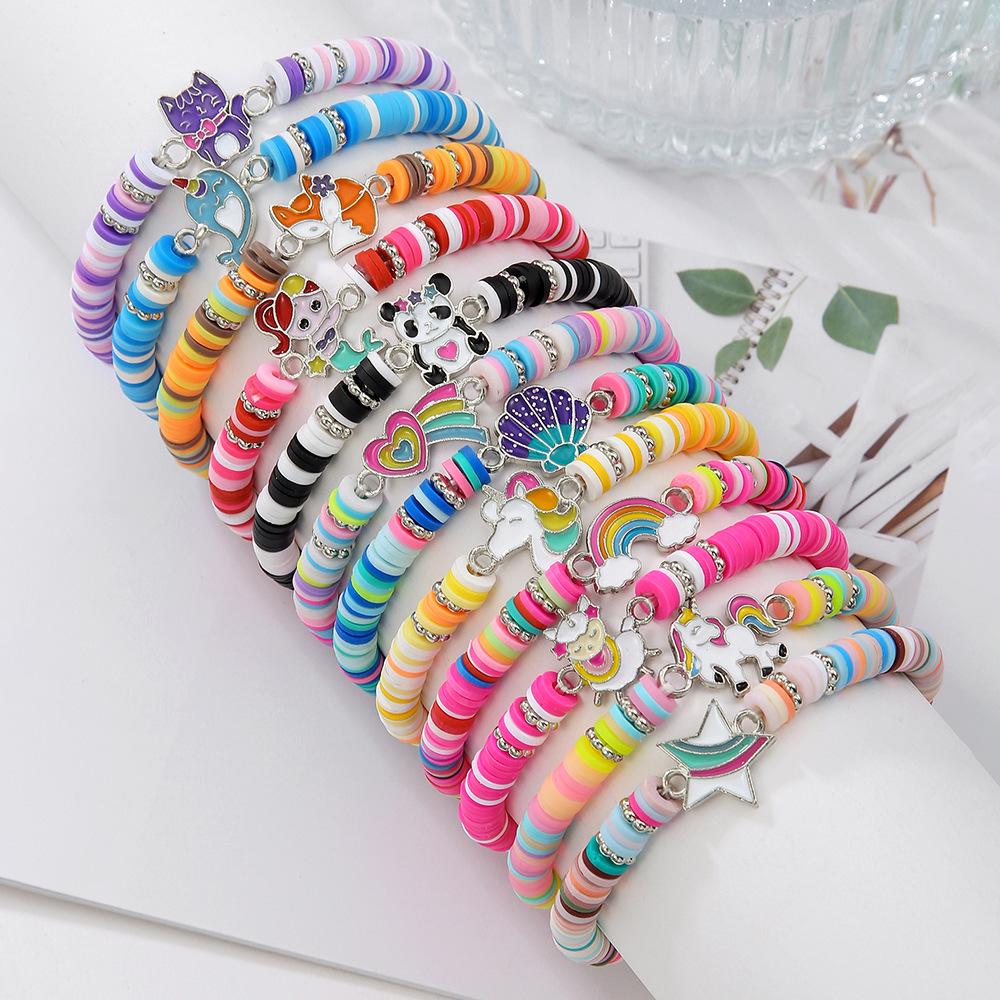 Rainbow Bead Bracelet Set: Colorful Kitten & Puppy Charms with Butterfly Accent - Perfect Gift for Best Friends, Women & Girls.