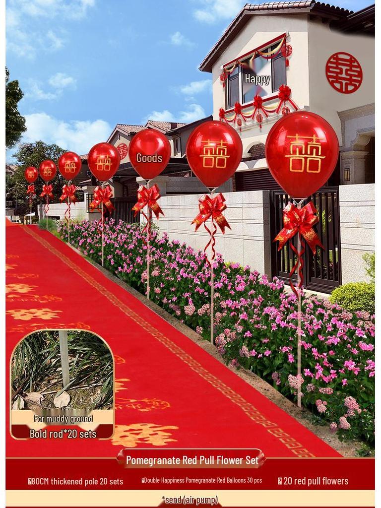 Outdoor Red Balloon Stands for Wedding Reception and Rural Roadside Decorations