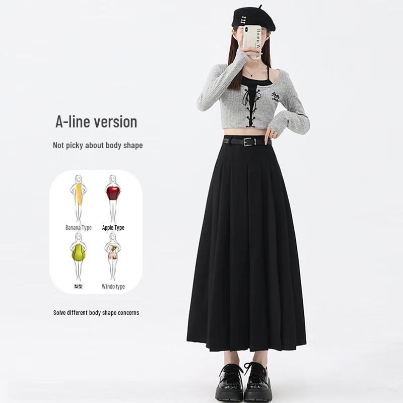 Women's A-Line Pleated High-Waist Midi Skirt