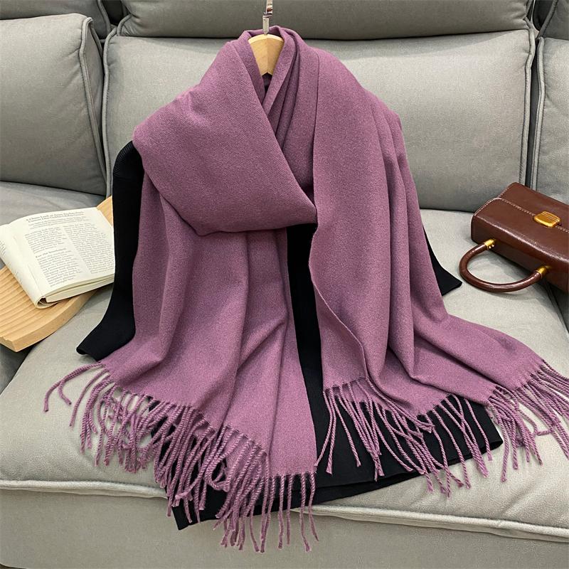 Luxury Solid Cashmere Scarf Women Winter Tassel Shawl Pashmina Big Size Handkerchief Lady Soft Outdoor Windproof Ski Bufanda