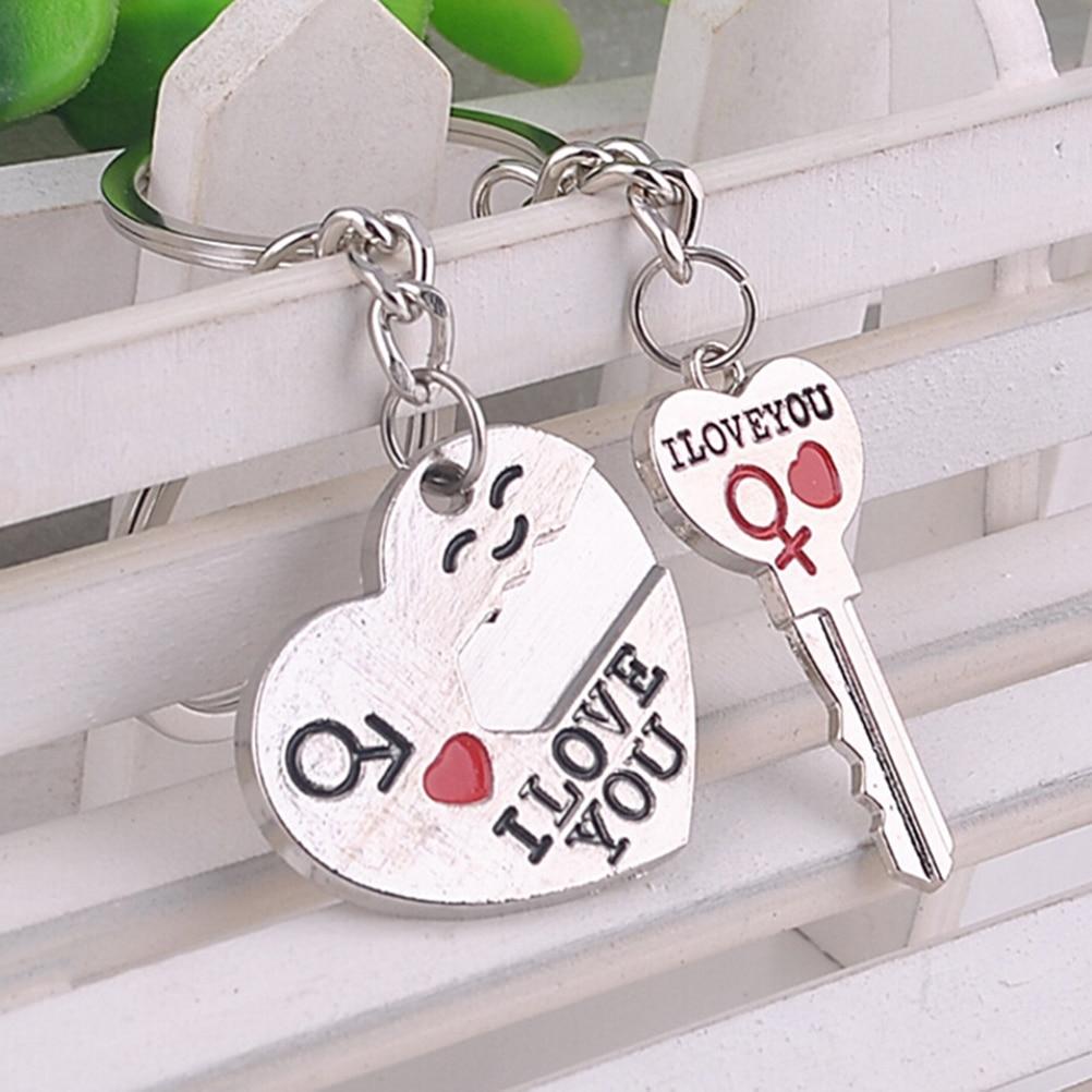 Love Heart Key Chains Lock Rings Bag Jewelry Wedding Trinket Valentine Day Gift