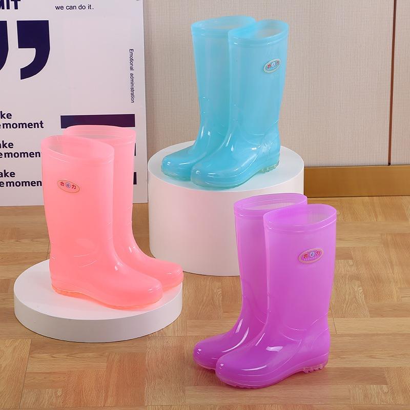 Long rain boots women's fashion rain shoes women's adult no lining high tube waterproof shoes quick-drying rubber shoes summer