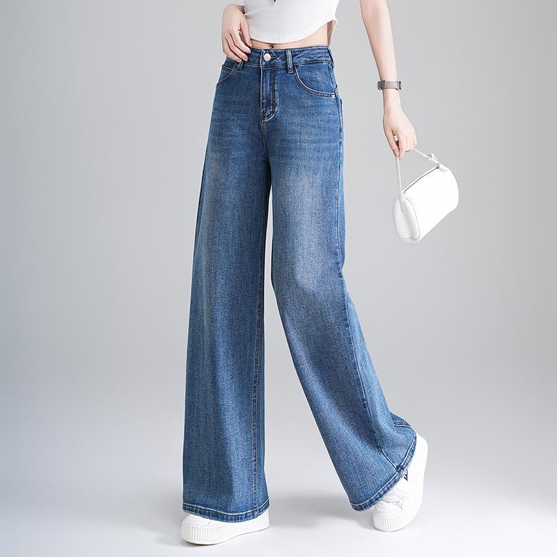 Women s High-Waisted Wide-Leg Jeans, Spring 2026 - Retro Washed, Slimming, Elastic Straight-Leg Long Pants 31