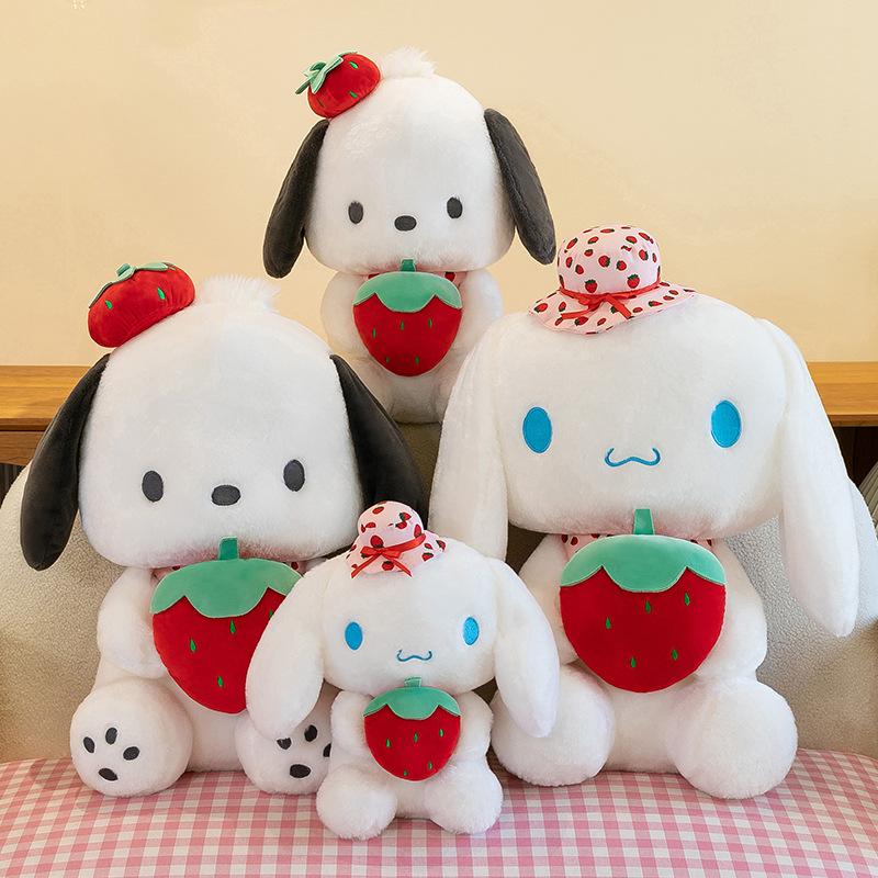 25/50cm Kawaii Melody Doll Sanrio Cinnamon Dog Hugging Strawberry Stuffed Plush Toy Cartoon Anime Plush Doll Sleeping Pillow