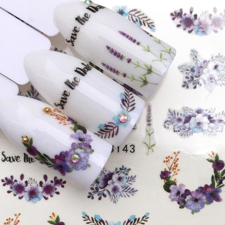 1 Sheet Flower Series Nail Art Water Transfer Sticker Full Wraps Deer Lavender Tattoo Flamingo Nail Tips DIY Decals Decoration
