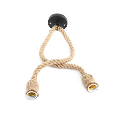 E27 Lamp Base 1m Hemp Rope Cord Electric Wire DIY Pendant Decorative Bulb Holder (2 Holders)