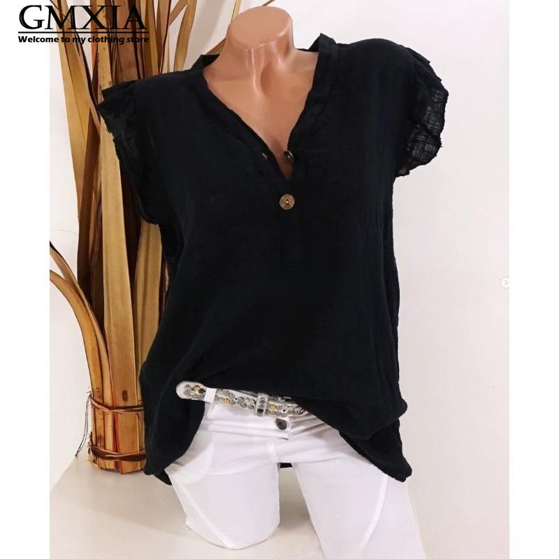 GMXIA Women's Fashion Casual Leisure Solid Color Print Sleeveless V Neck Blouses & Shirts