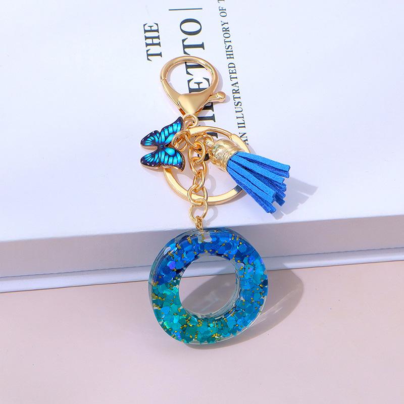 

1 шт. Брелок с надписью для подвески на рюкзак, держатель для ключей, брелок с кисточкой, бабочка, милая градиентная смола, синий с пайетками O синий