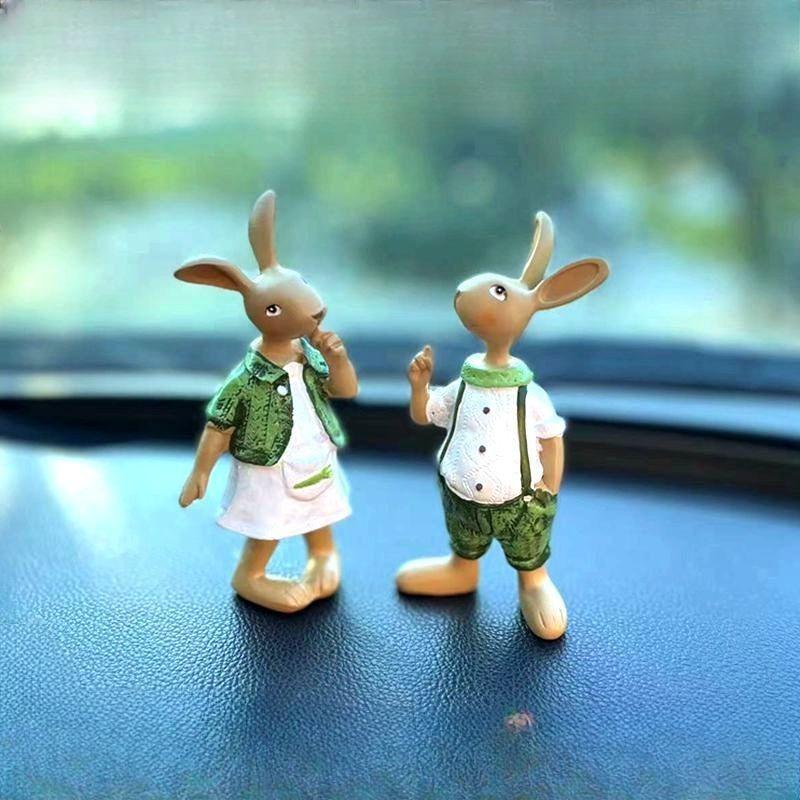 Rural Style Creative Cartoon Resin Handicraft Rabbit Figurine for Tabletop Decoration, Home and Garden Decor Item