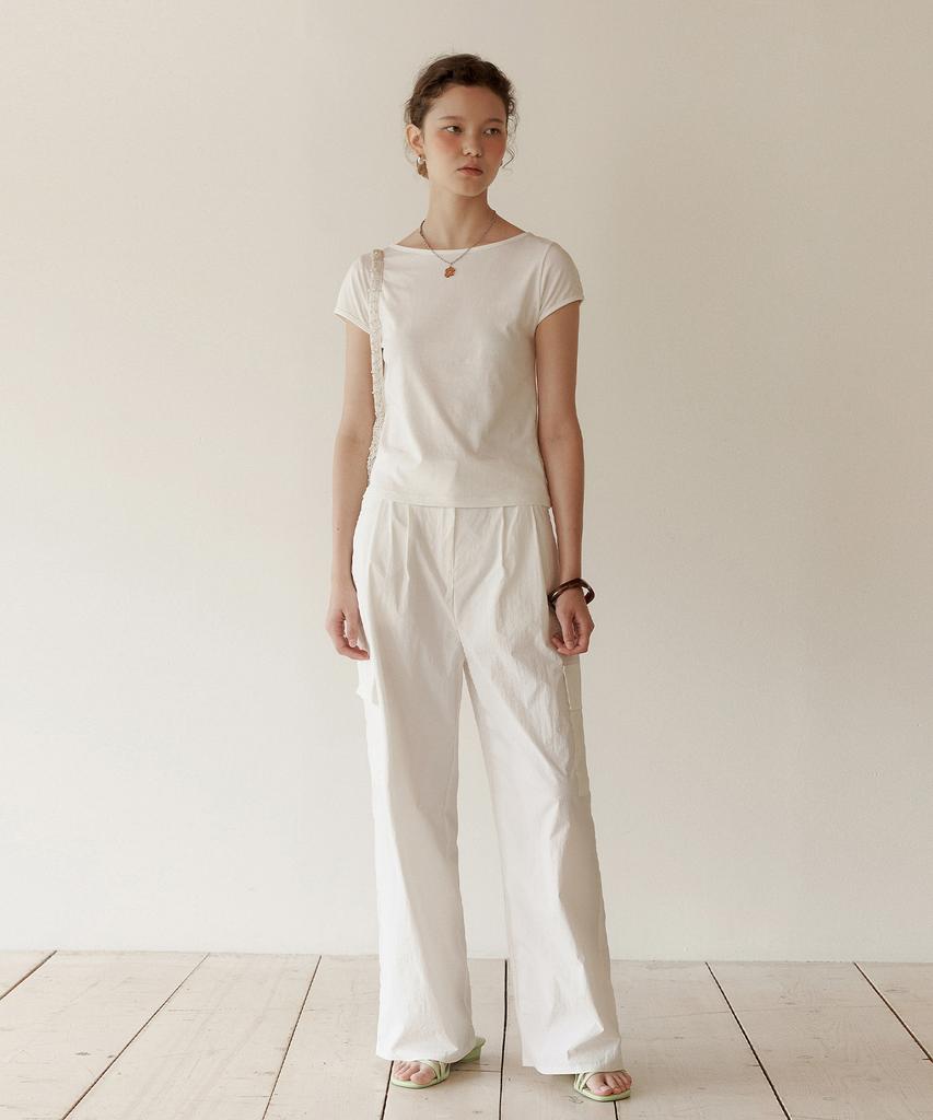 LOEIL Feminine Boat Neck Short Sleeve T-Shirt - Ivory
