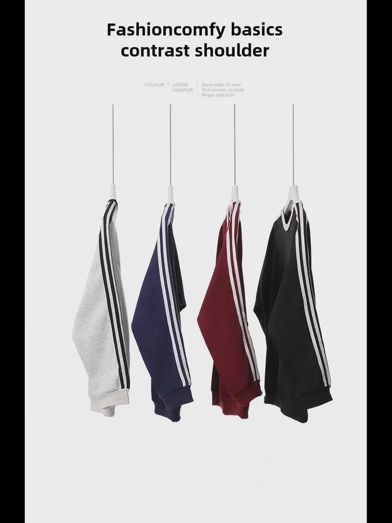 American Retro College Style Striped Pullover: Loose Fit, Round Neck, Long Sleeve Sweatshirt