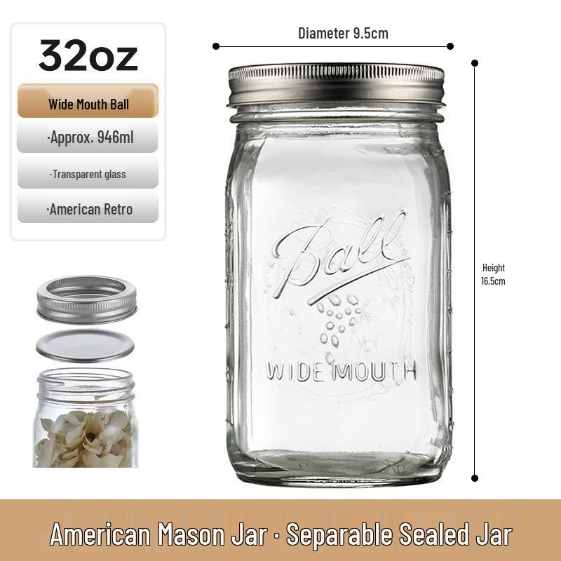 Bicchiere Mason Jar Americano Retrò con Coperchio - Tazza di Vetro per Fiocchi d'Avena, Contenitore Trasparente per Bevande, Sigillato e Vuoto.