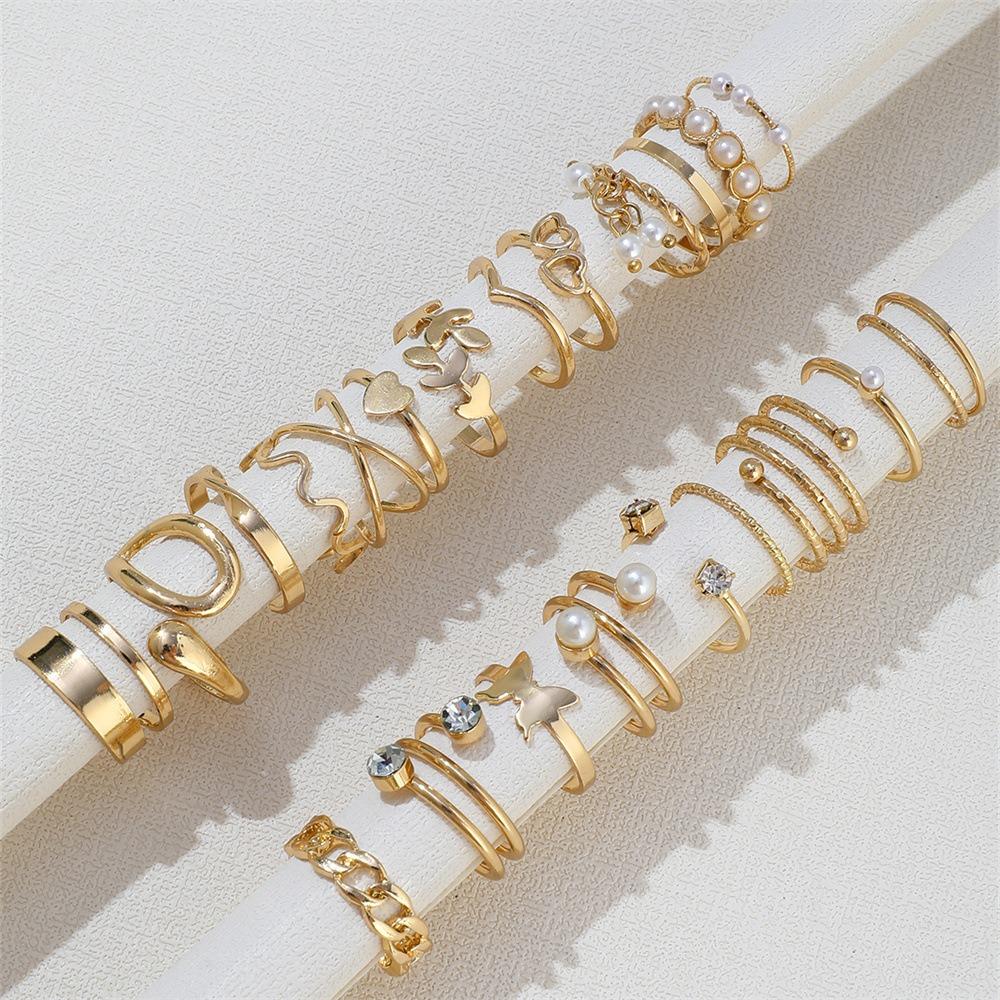 Gold/Silver Wave Joint Rings Set Alloy Love Chain Joint Ring 2024 Multi Style Ring Set Woman