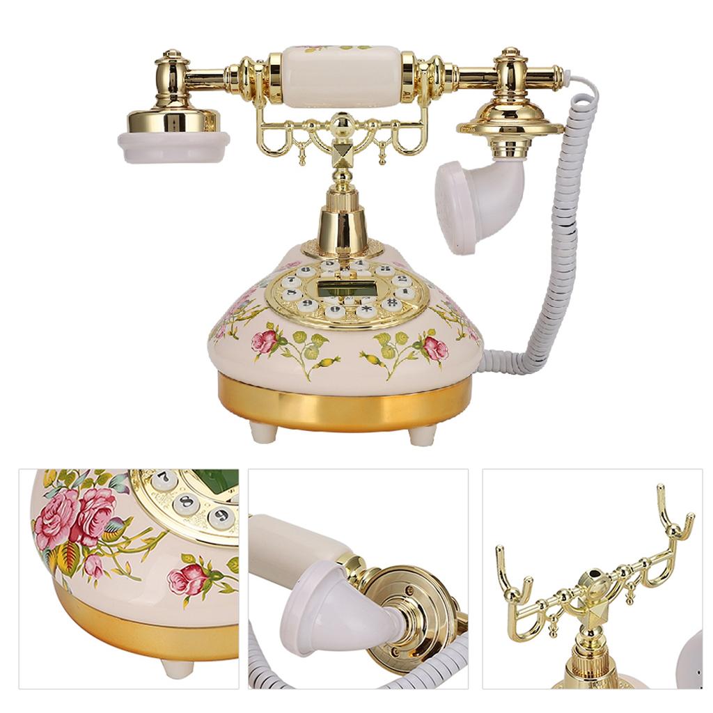 MS-9100 Round Base Ceramic European Rose Retro Telephone for Automatic Detection To FSK DTMF