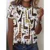 Crew Neck Short Sleeve Watercolor Giraffe Floral Print T Shirt Women's Outfits Casual Daily Wear Summer Lady Clothes