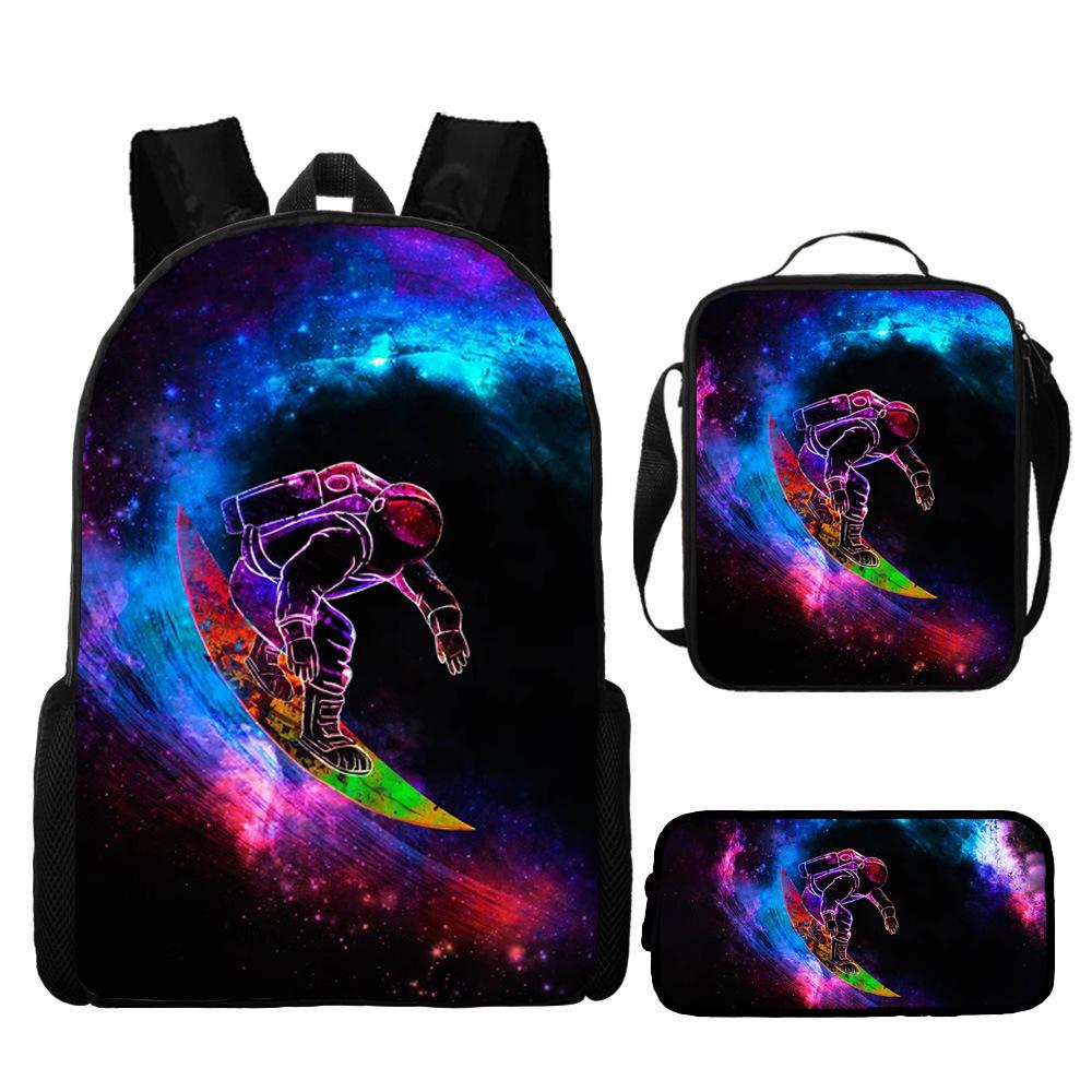 New Astronaut Spaceman Backpack for Kids School Cartoon Bookbag 3-Piece Set with Crossbody Bag Lightweight