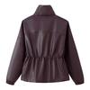 Womens Faux Leather Jacket Stand Collar Short Length Slim Waist Pockets Street Style Winter 2025