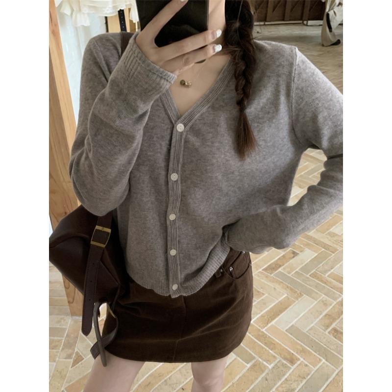 Lazy Wind Collar Soft Waxy Sweater Women's Spring and Autumn New Outer Long-sleeved Top Knitted Jacket Cardigan